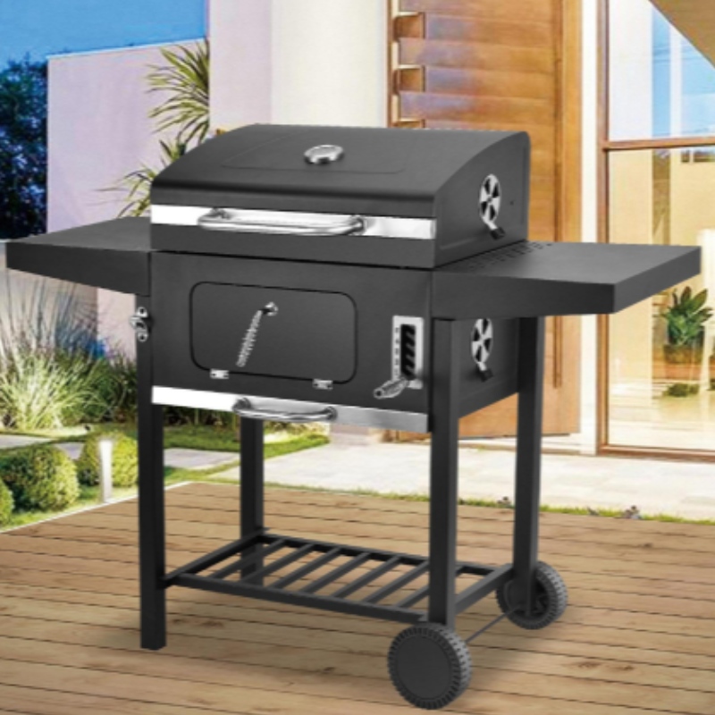 Moderner kommerzieller großer tragbarer Holzkohlegrill-Garten-Partygrill im Freien mit Regalen